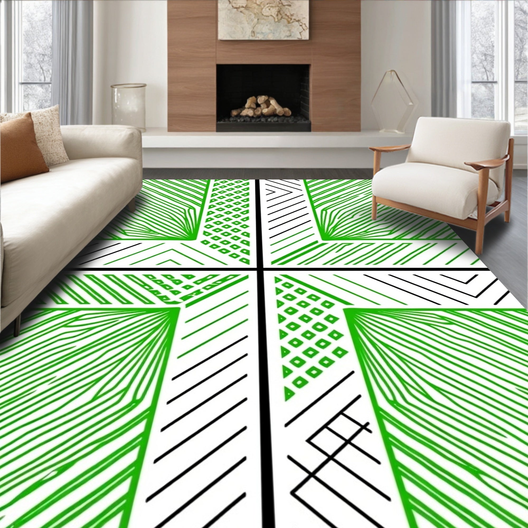 Abstract Green Linear Geometric Pattern Rug