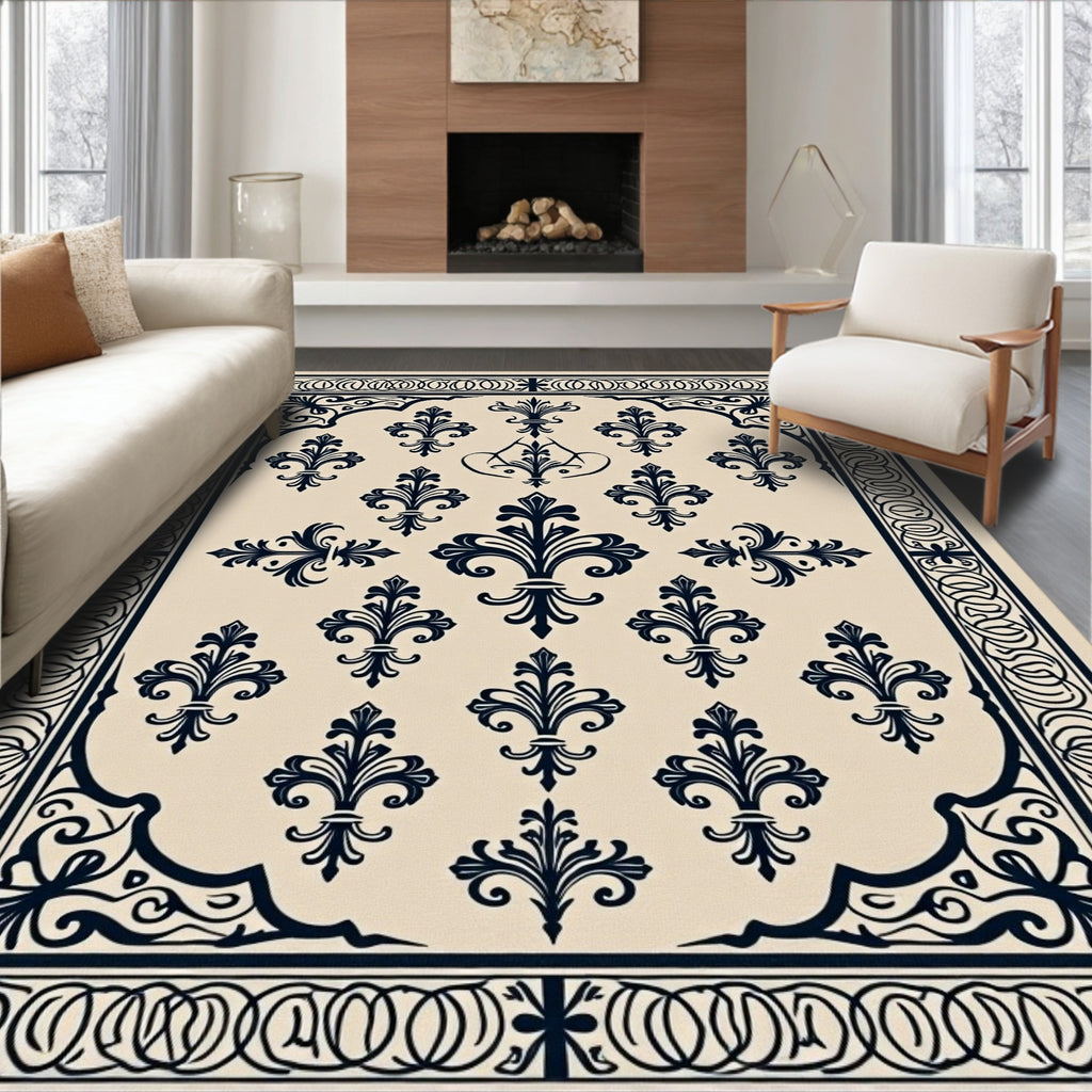 Elegant Fleur-de-lis Patterned Rug