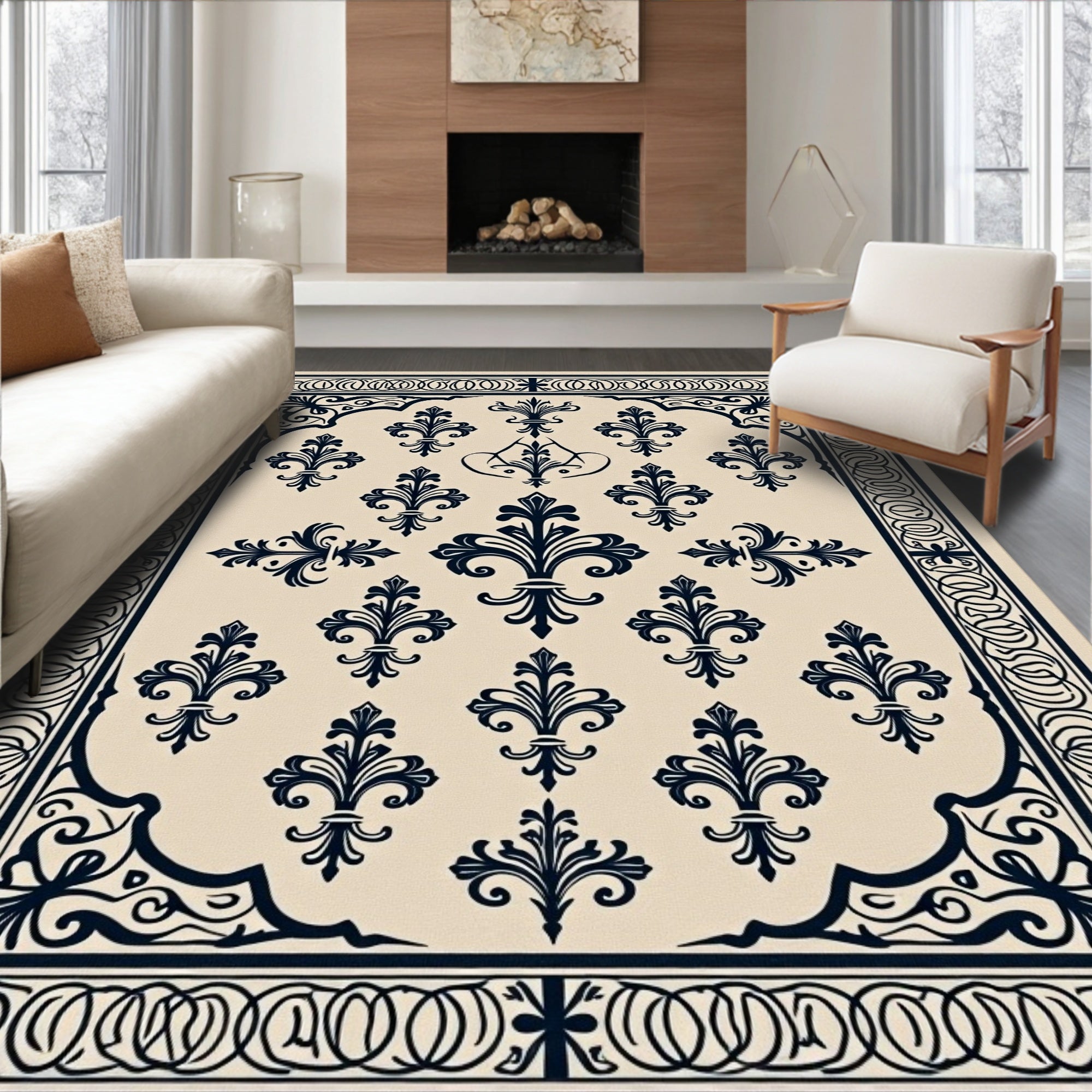Elegant Fleur-de-lis Patterned Rug