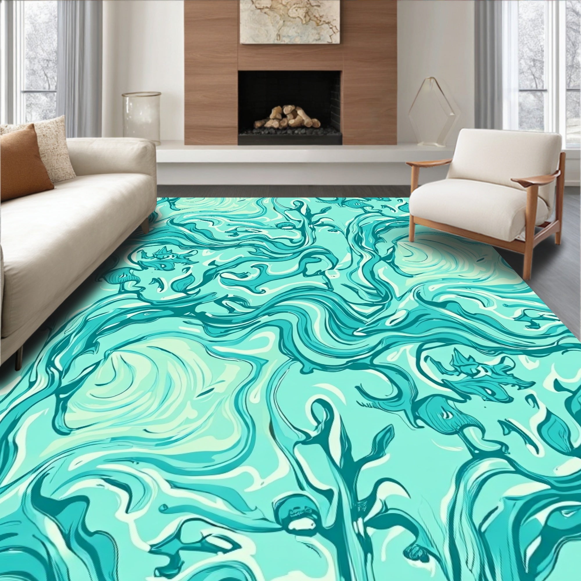 Oceanic Swirl Fluid Nature Design Rug