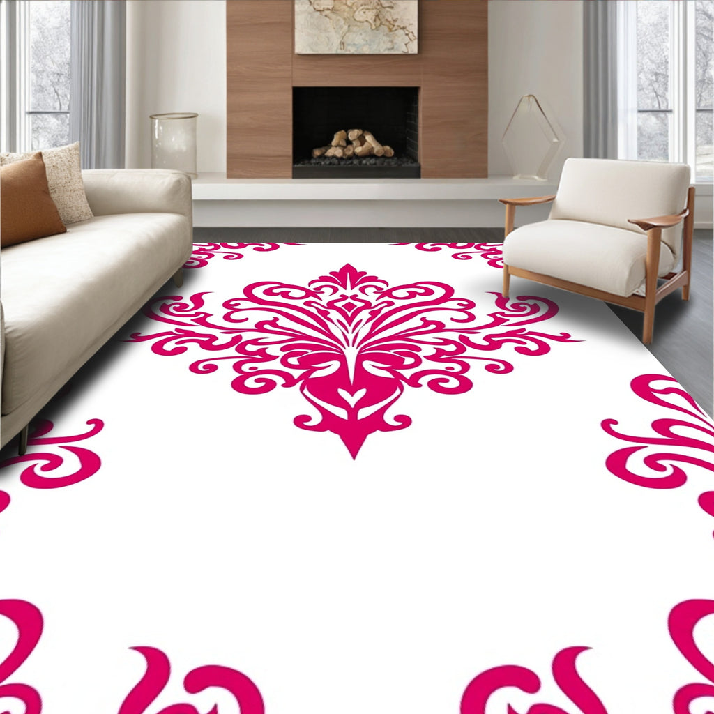 Ornate Pink Swirl Floral Pattern Rug