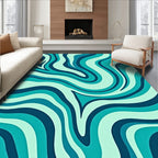Teal Fluid Wave Abstract Rug