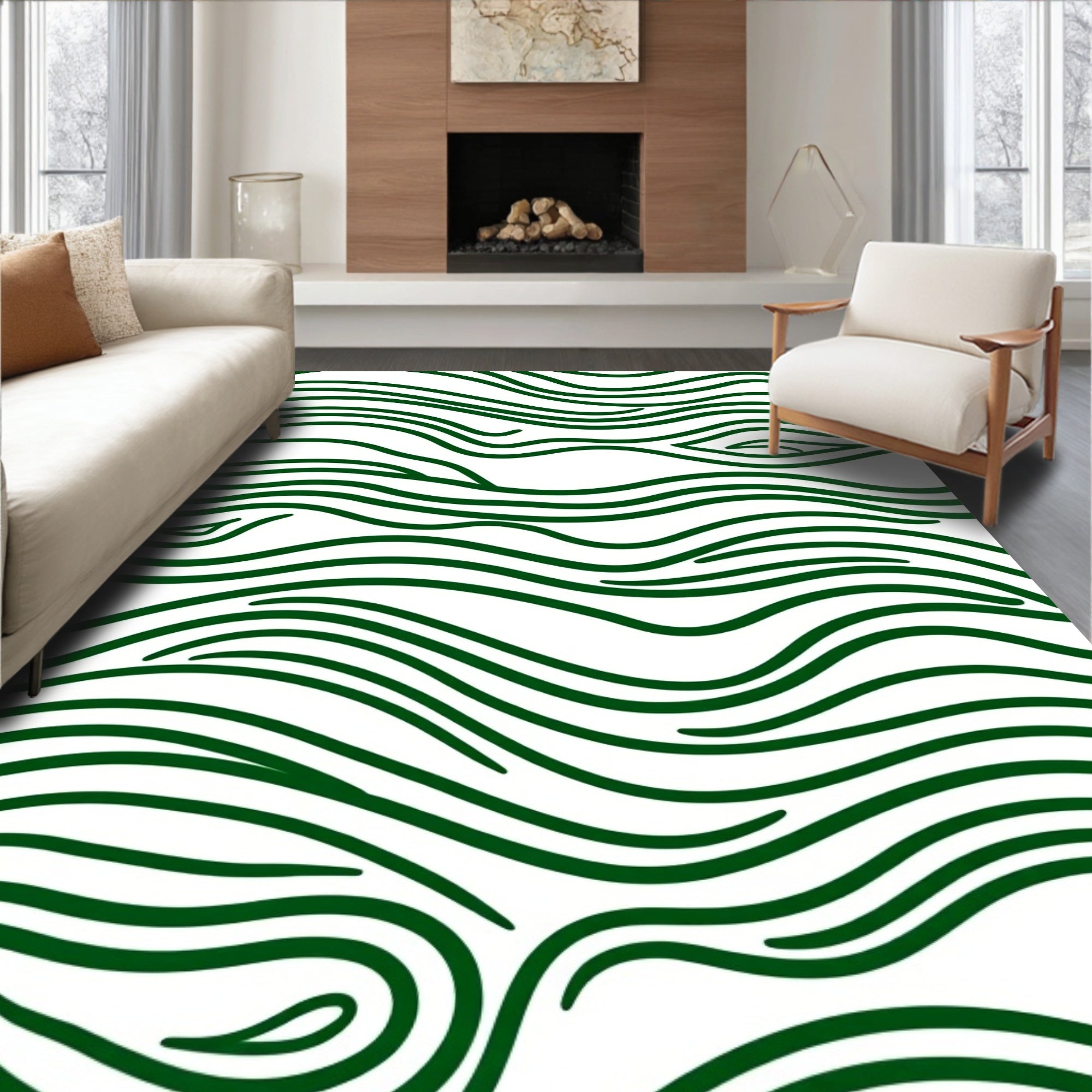 Deep Forest Wavy Line Pattern Rug
