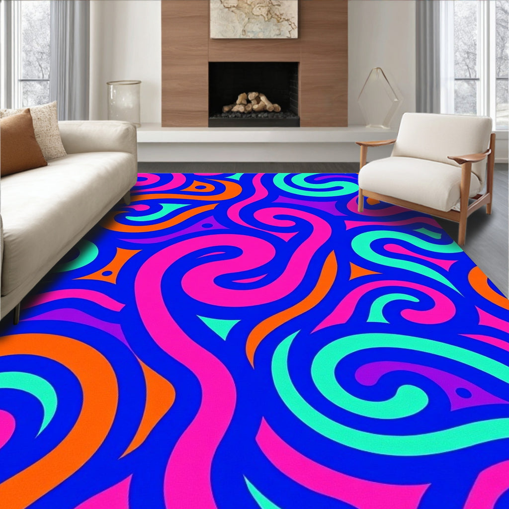Groovy Swirl Patterned Vibrant Rug