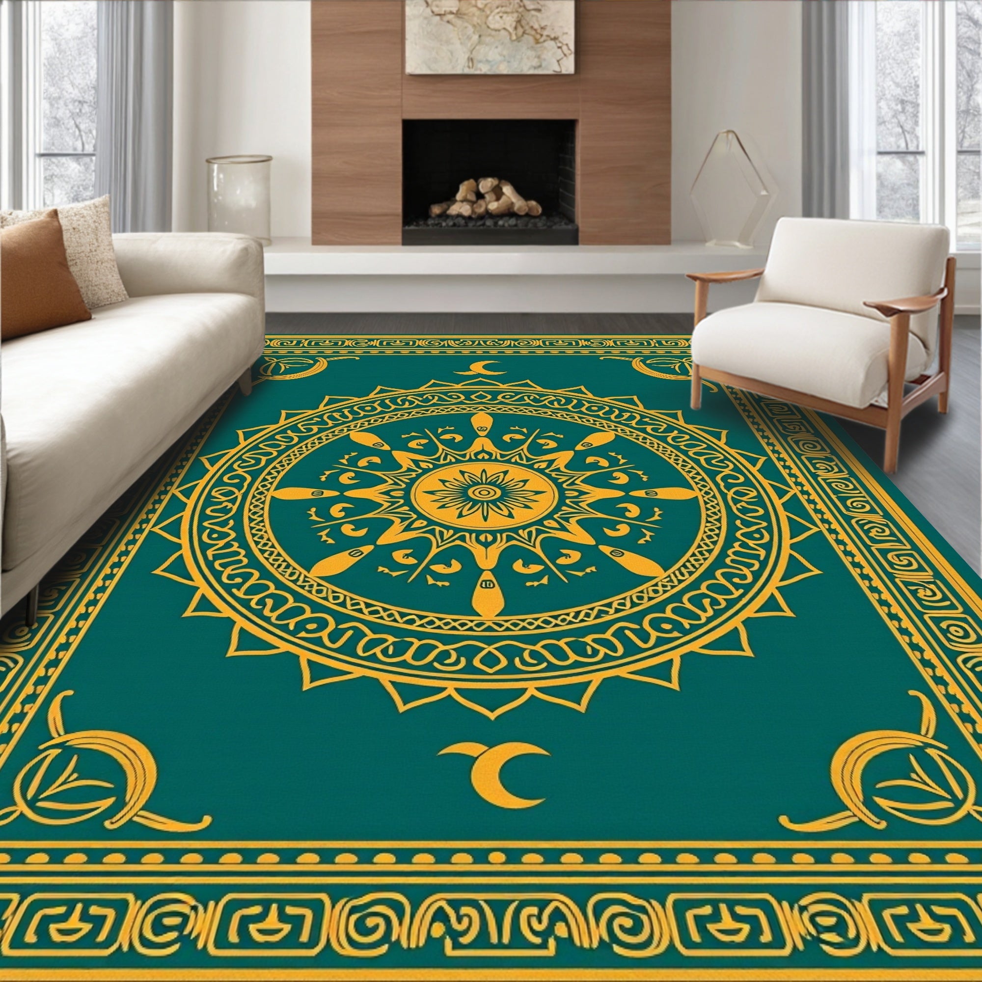Golden Sun and Moon Mandala Rug