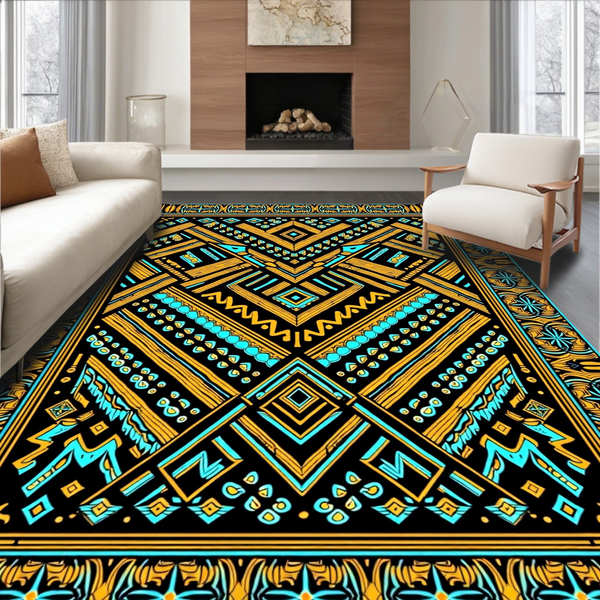 Bold Tribal Ethnic Geometric Design Rug