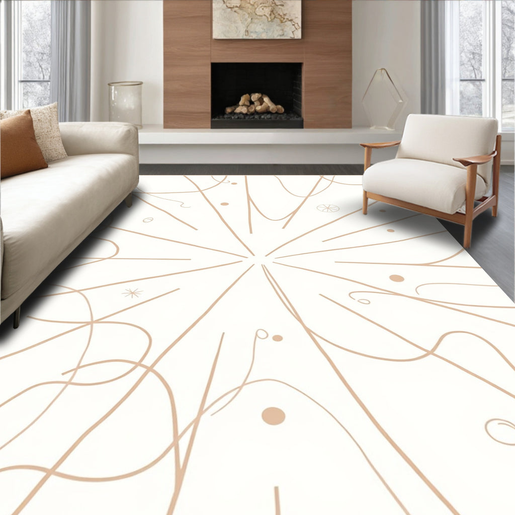 Abstract Tan Swirls and Dots Rug