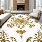 Ornate Gold Floral Mandala Pattern Rug