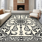 Contrasting Floral Scrollwork Design Rug