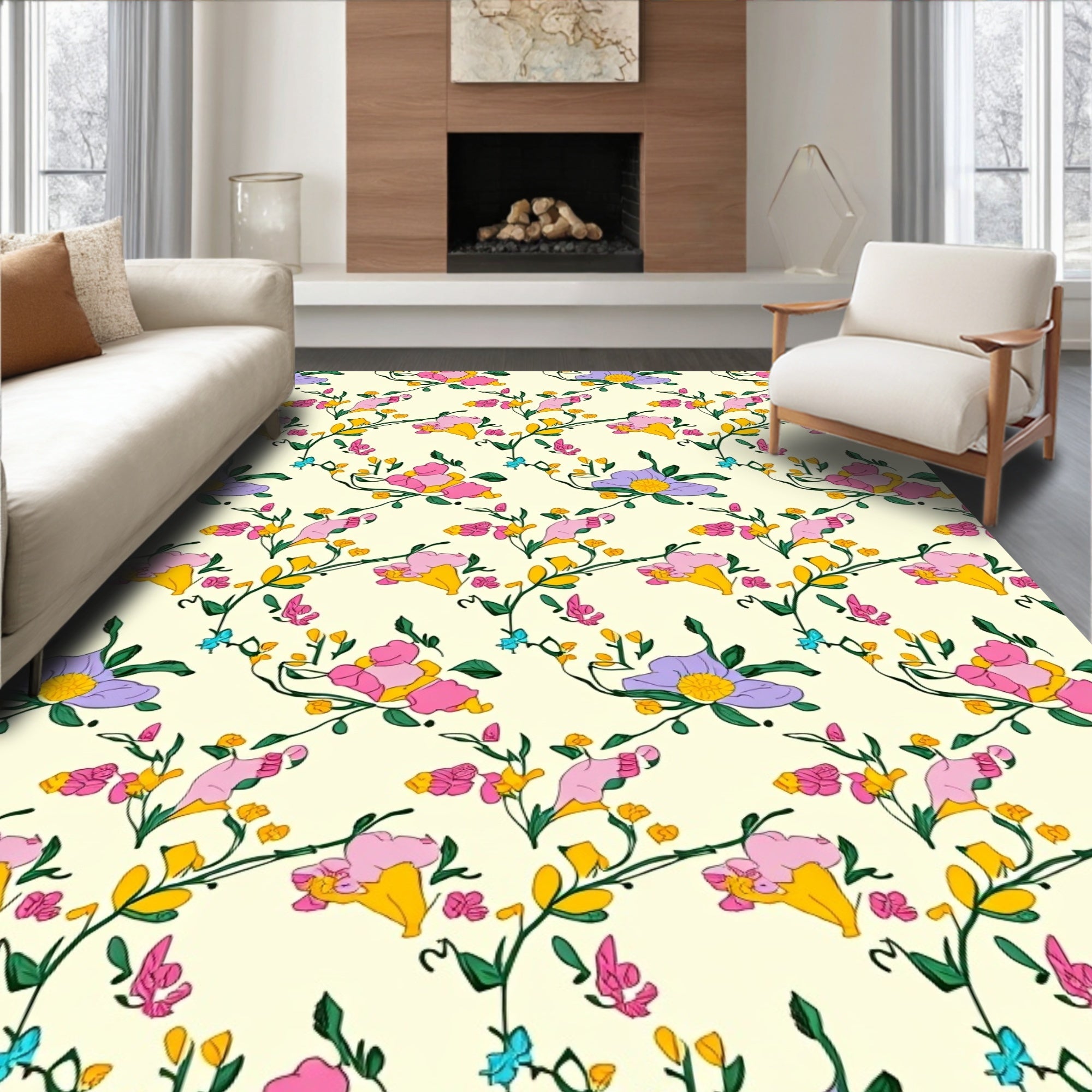 Whimsical Floral Vine Pattern Rug