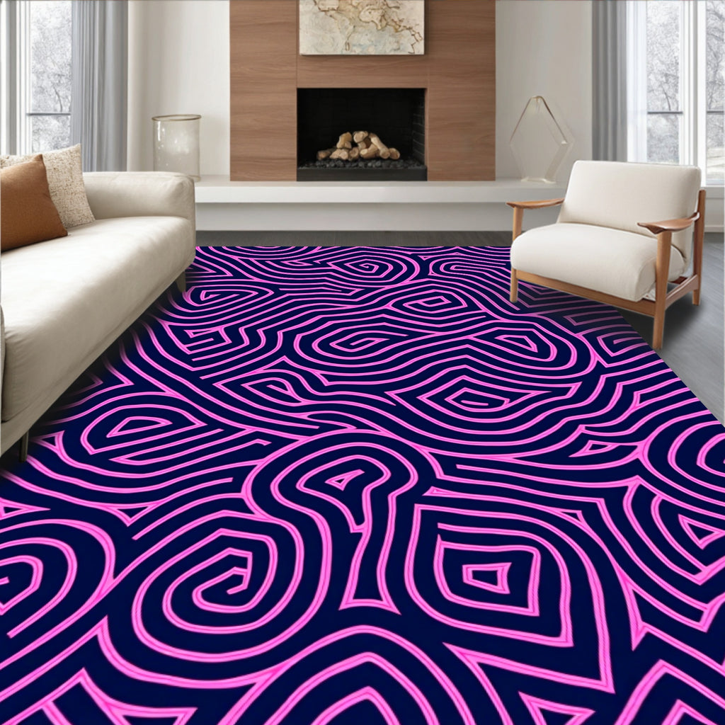 Bold Pink Outline Abstract Maze Rug