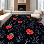 Red Strawberry and Floral Illustration Design Rug