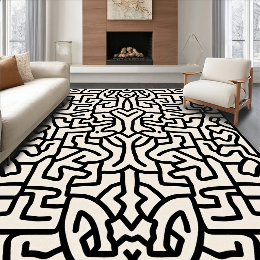 Bold Abstract Maze Pattern Rug