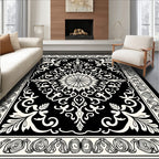 Classic Black White Floral Damask Rug