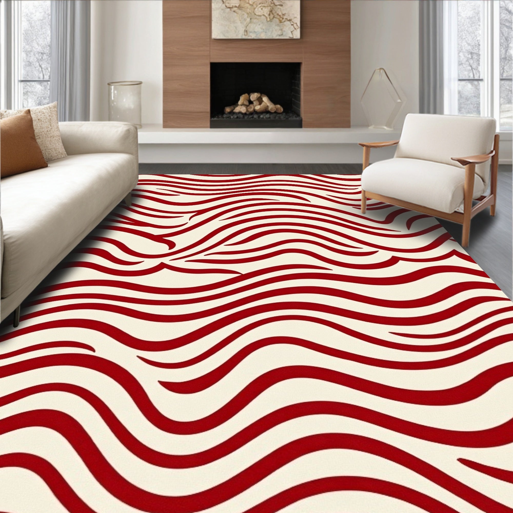 Crimson Swirl Abstract Design Rug