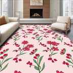 Red Floral Branches On Pink Background Rug