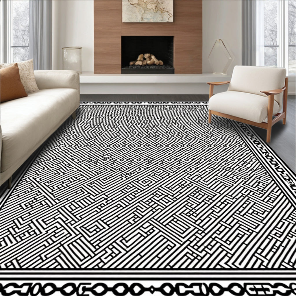 Intricate Geometric Maze Pattern Rug