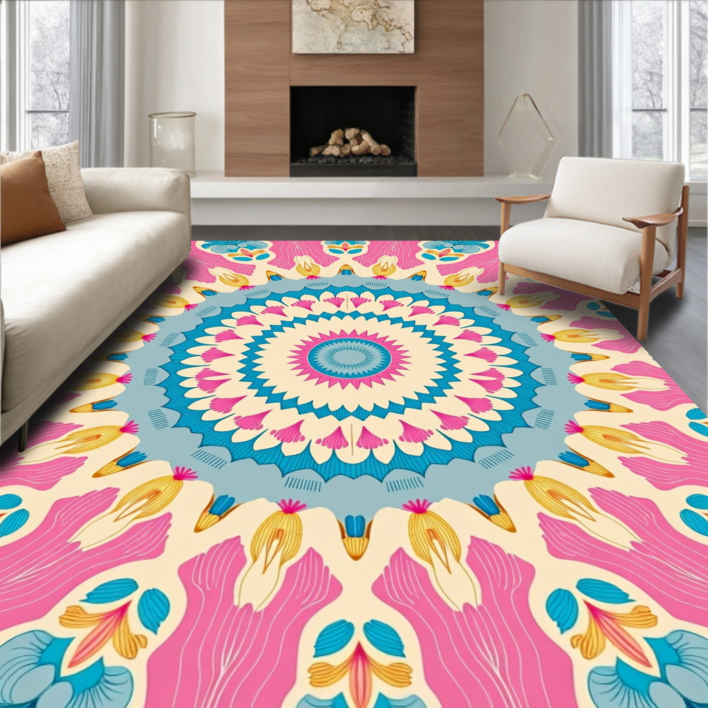 Bright Floral Mandala Inspired Art Rug