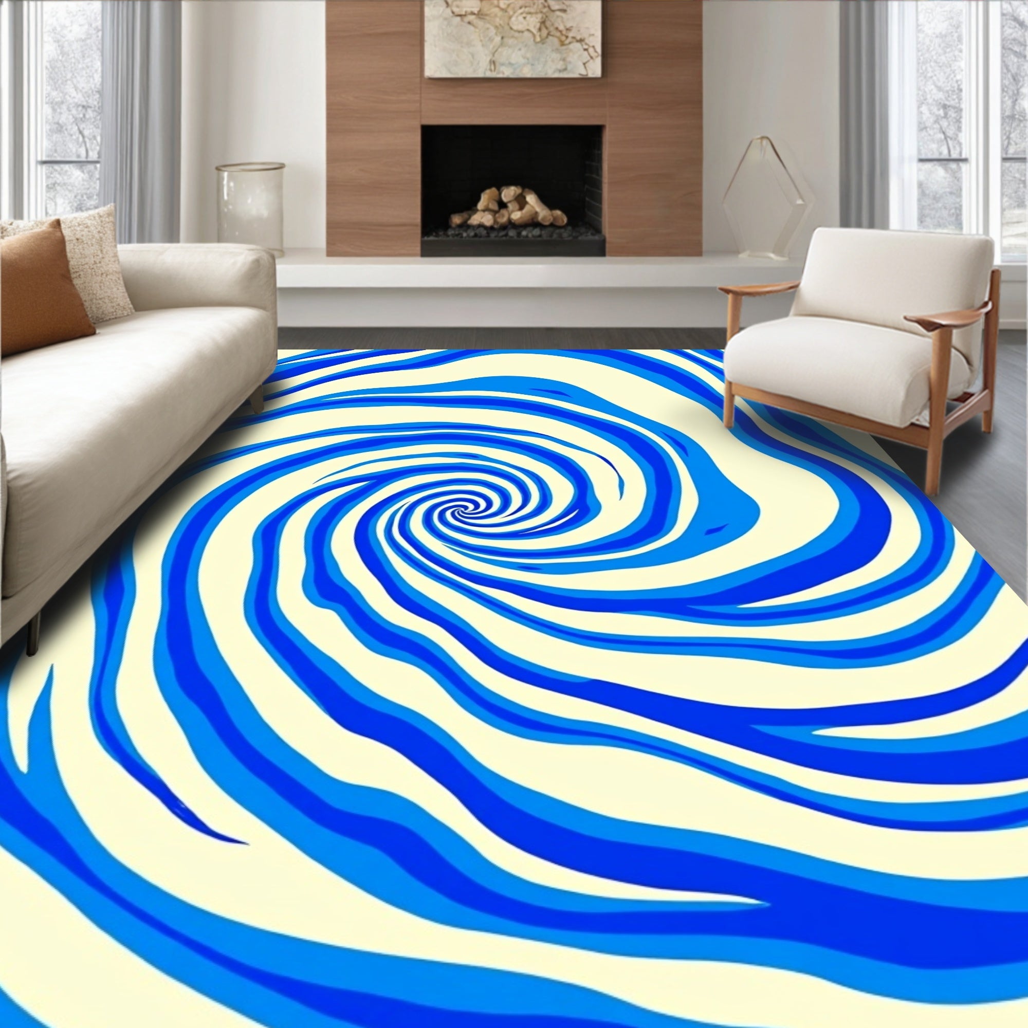 Bold Blue Swirl Pattern Design Rug