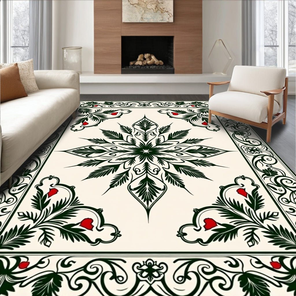 Elegant Floral Swirl Red Accent Rug