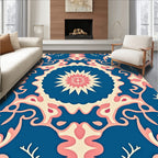 Vibrant Blossom Blue Pink Pattern Rug