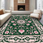 Elegant Floral Medallion Pink Green Rug