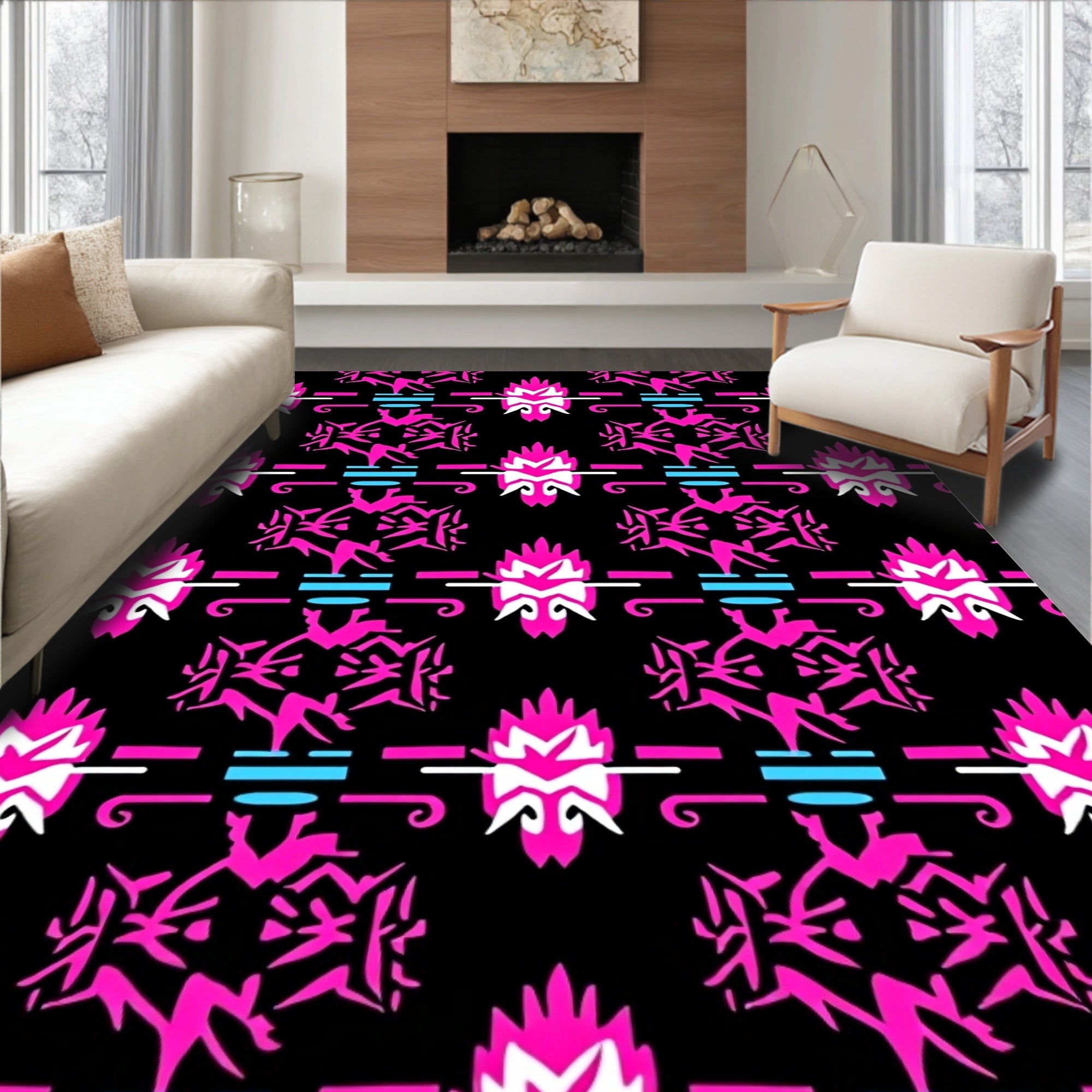Bold Pink 2 Tone Geometric Pattern Rug