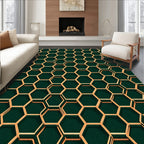 Gold Hexagonal Patterned Geometric Rug