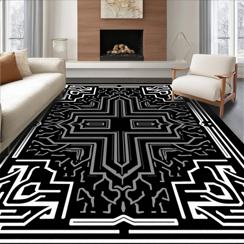 Monochromatic Geometric Circuit Pattern Rug