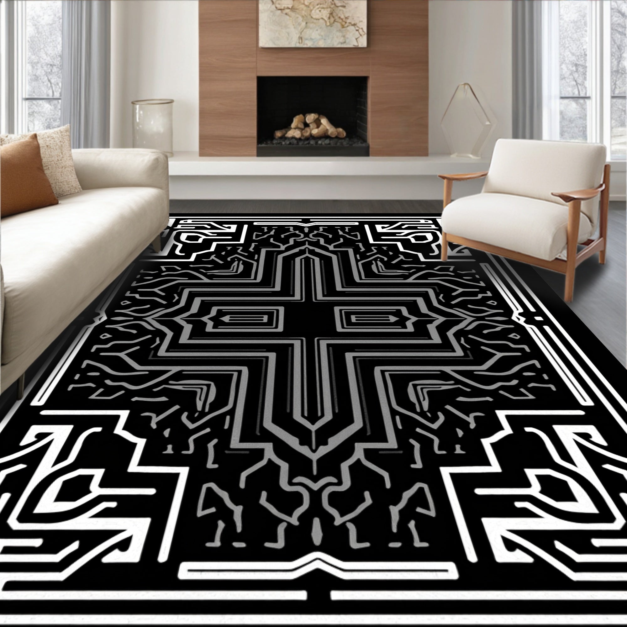 Monochromatic Geometric Circuit Pattern Rug
