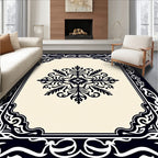 Intricate Black Floral Frame Design Rug