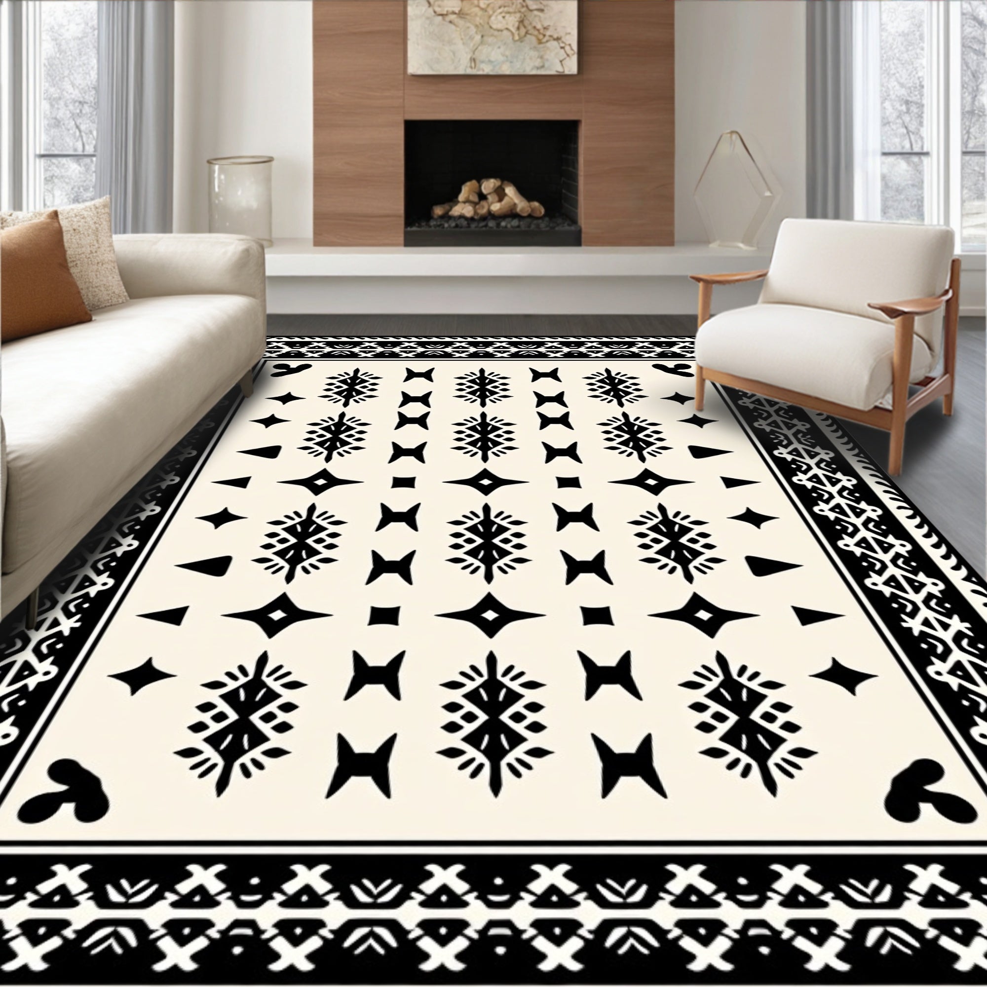 Bold Traditional Geometric Pattern Rug