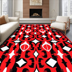 Bold Red Black White Geometric Pattern Rug