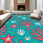 Coral Starfish Shell Ocean Pattern Rug