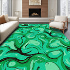 Abstract Swirls Green Contemporary Design Rug