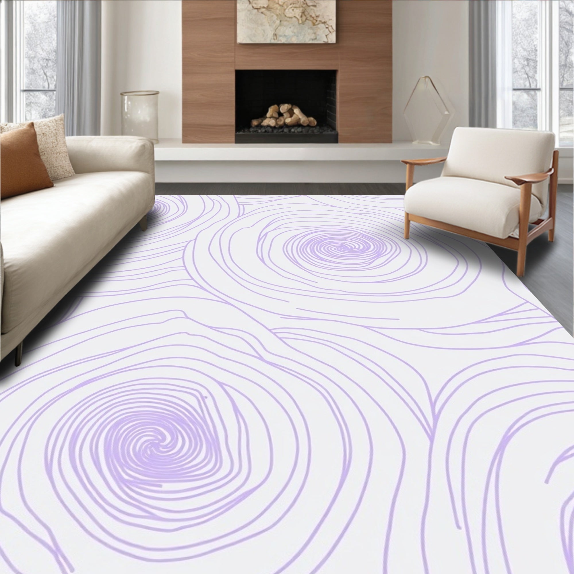Linear Swirl Flower Pattern Rug