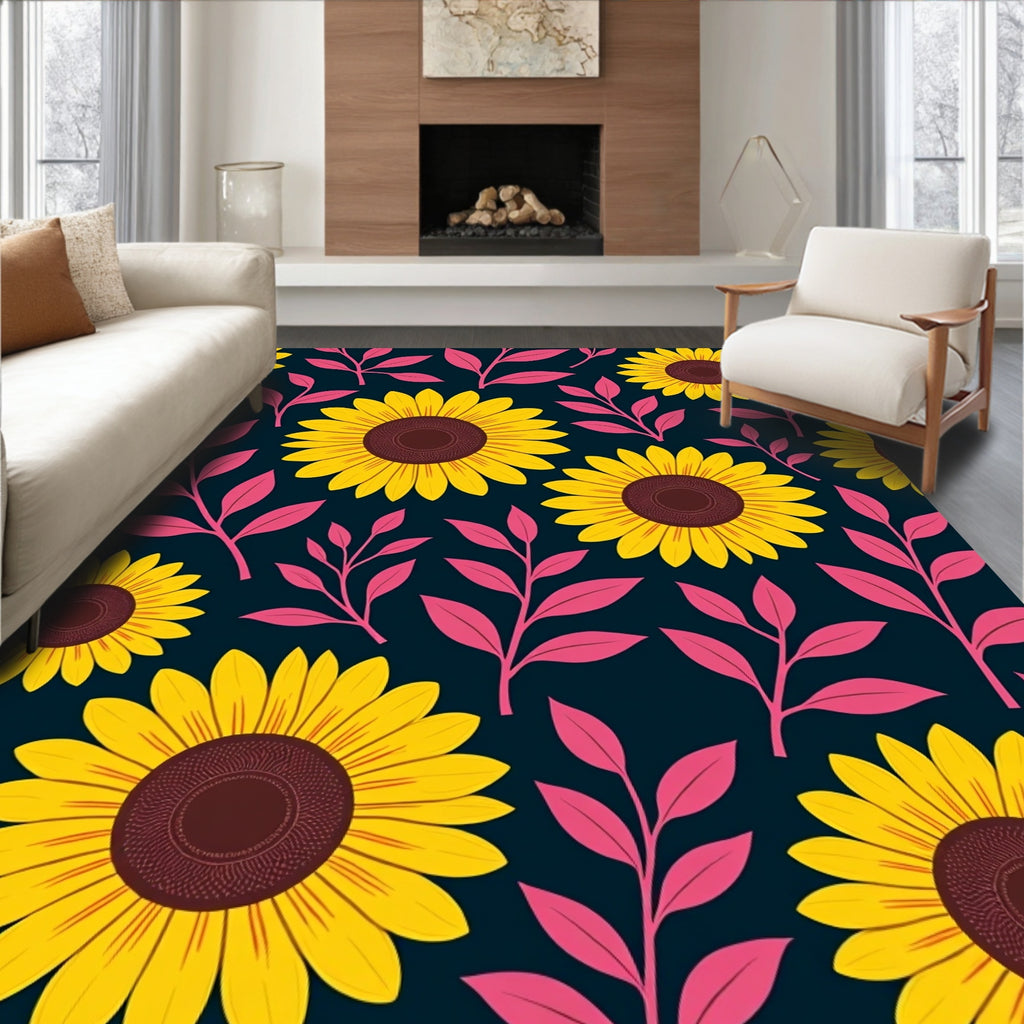 Bold Yellow Sunflower Pattern Rug