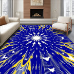 Radiant Sunburst Pattern Blue Yellow Rug