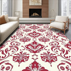 Crimson and Cream Damask Pattern Rug