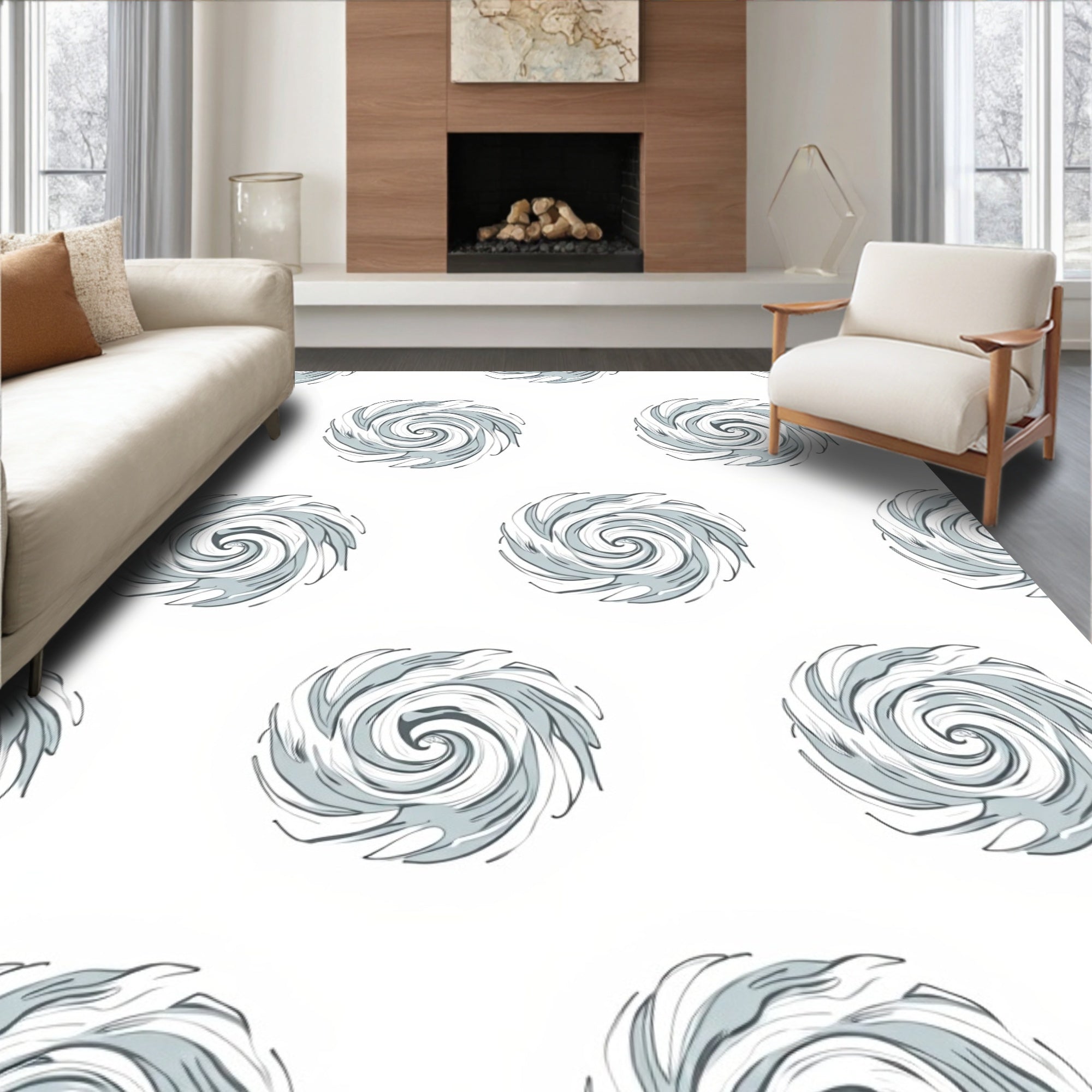Grey Swirl Abstract Pattern Rug