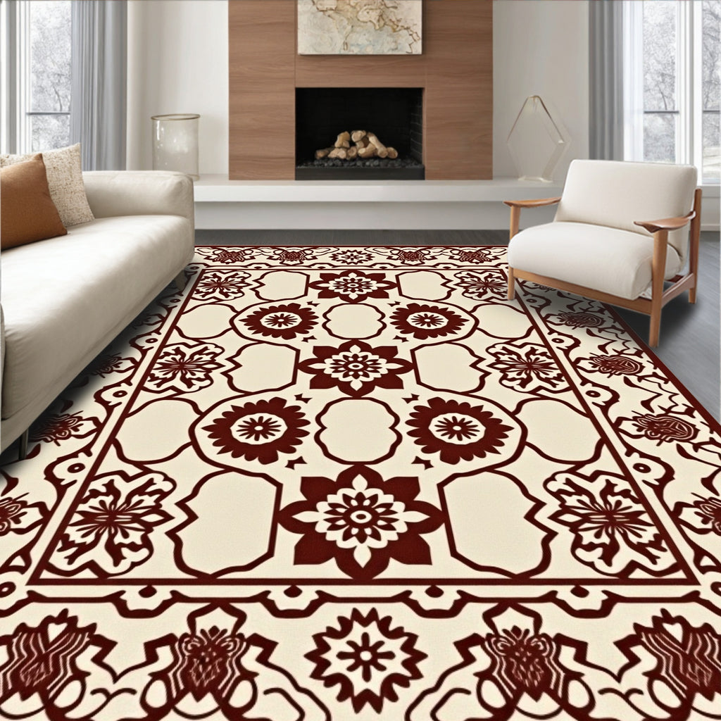 Deep Red Floral Lattice Symmetry Rug