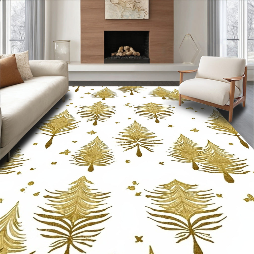 Golden Pine Tree Christmas Holiday Rug