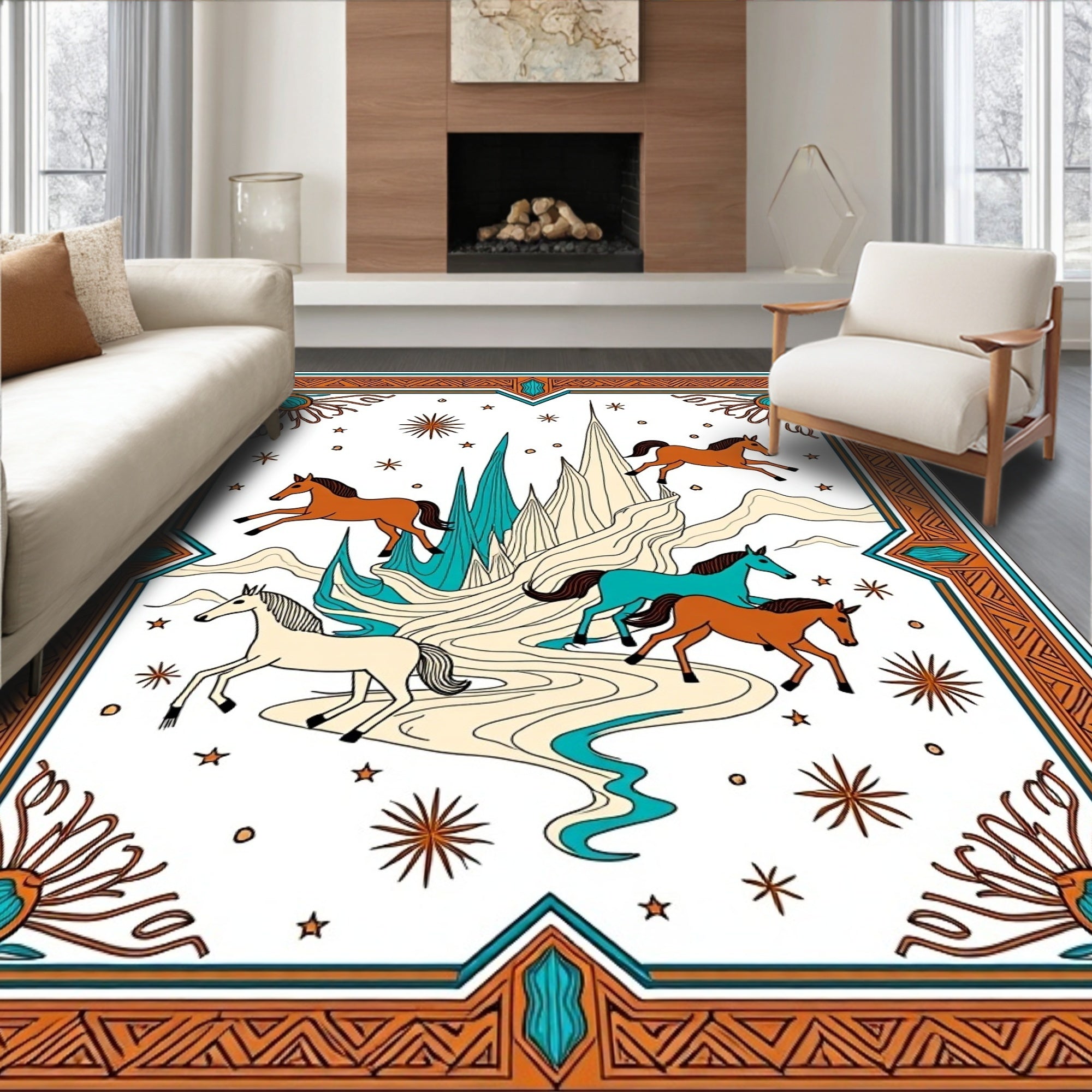 Running Horses Crystal Peaks Art Rug