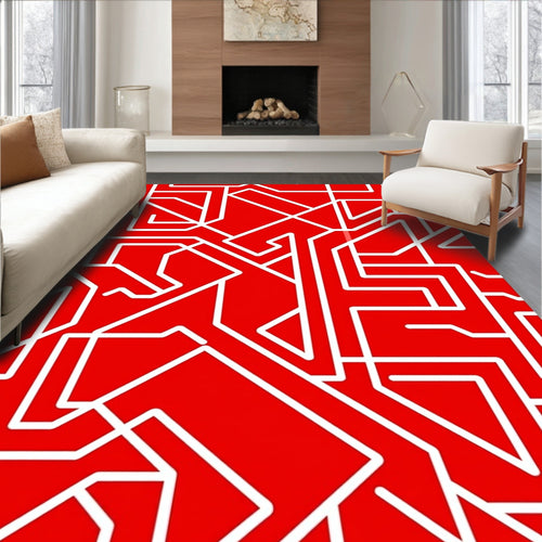 Abstract Red 2 White Geometric Pattern Rug