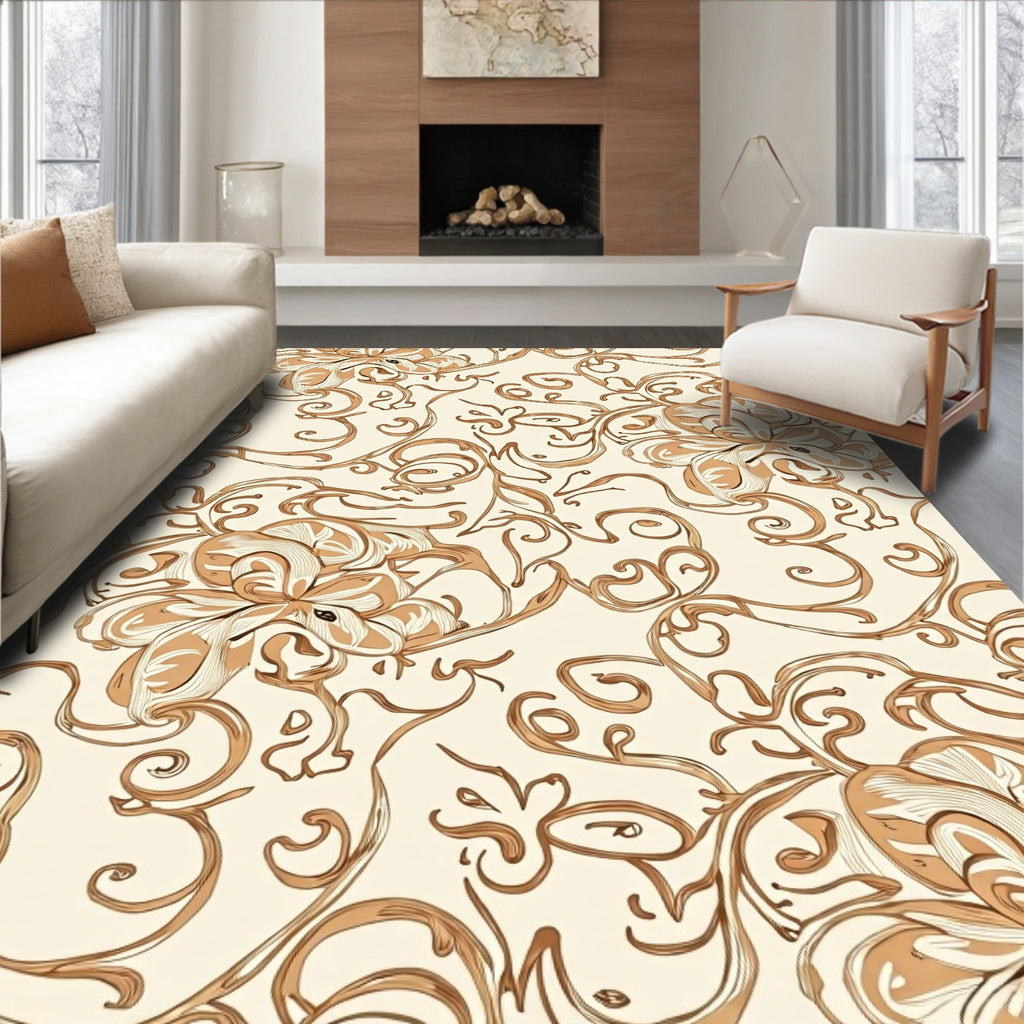 Elegant Floral Scrollwork In Beige Rug