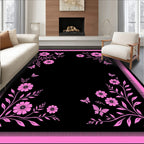 Pink Butterflies With Floral Accents Rug