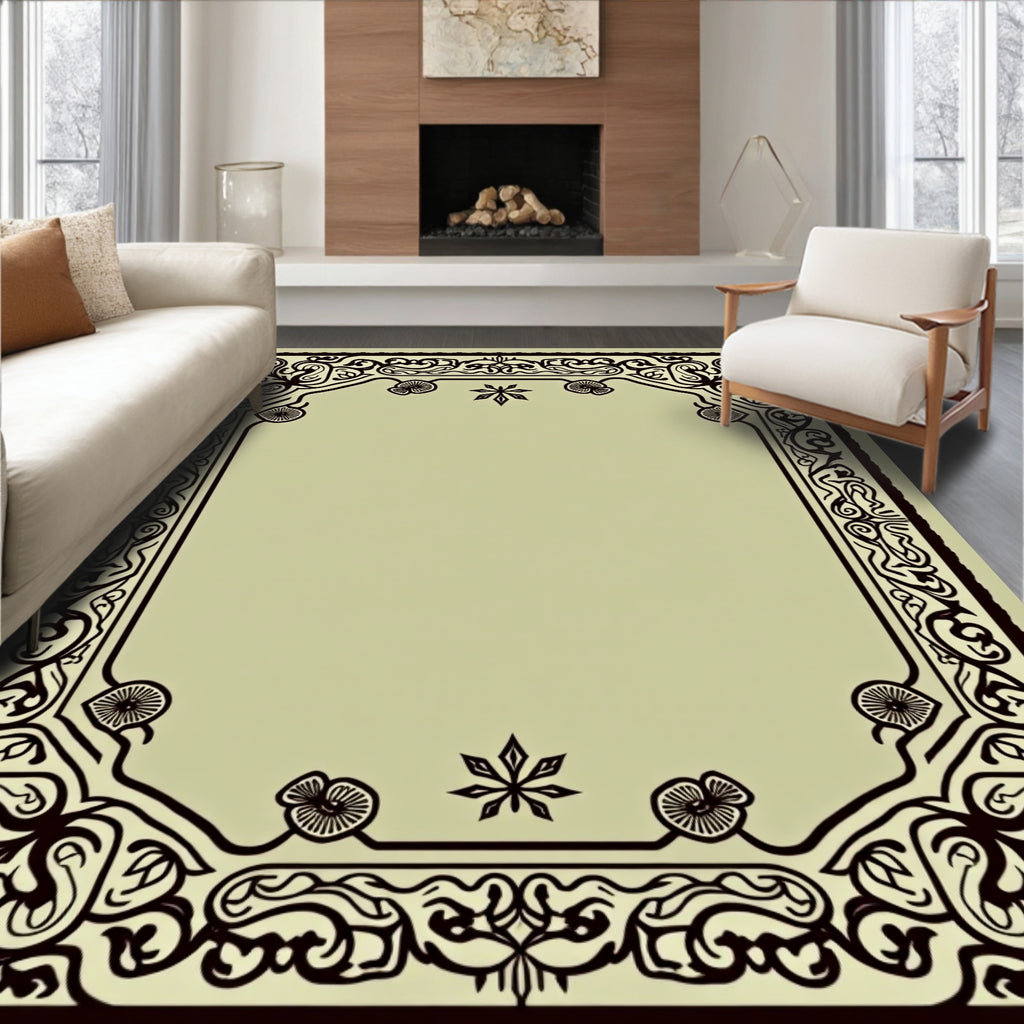 Classic Dark Botanical Swirl Frame Rug