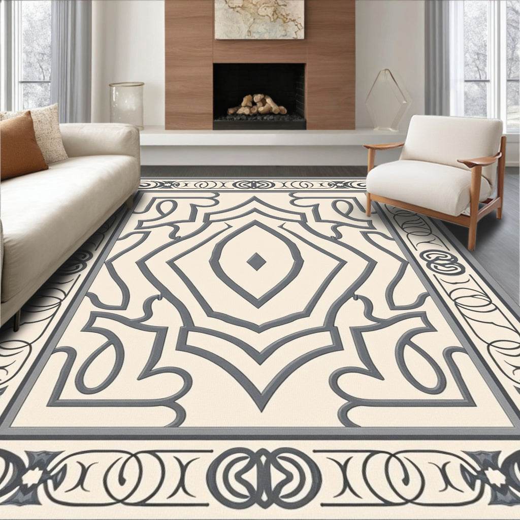 Ornate Grey Classic Scroll Pattern Rug