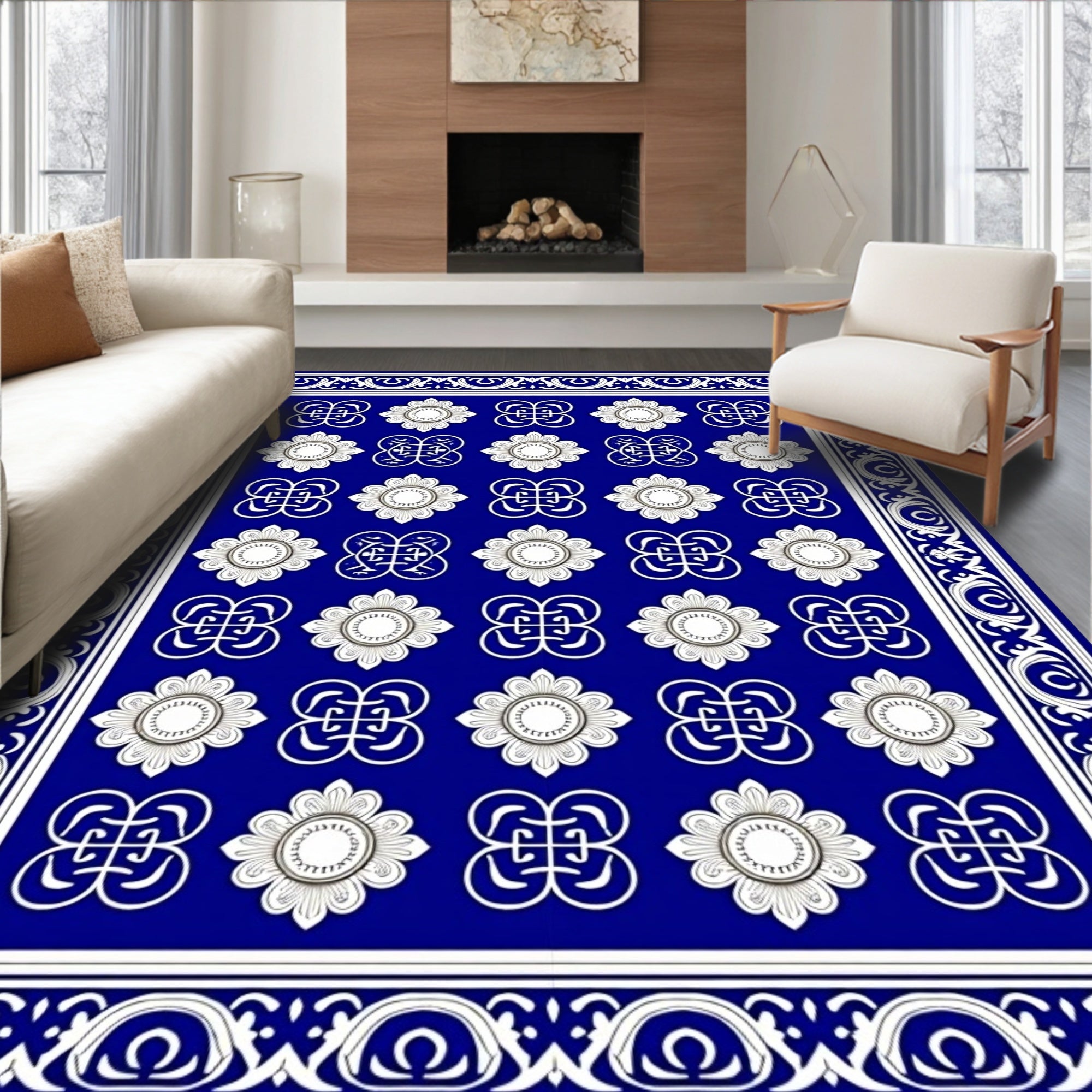 Grand Royal Blue Floral Motif Rug