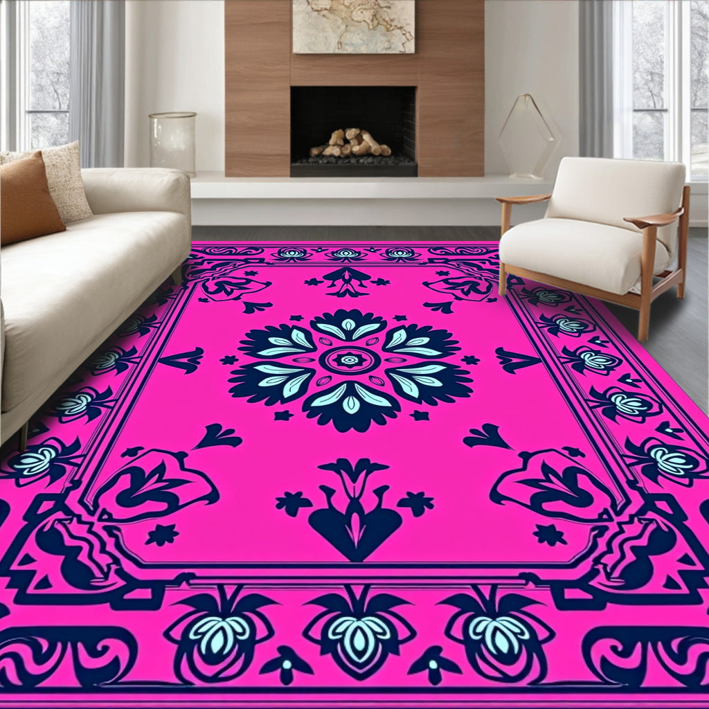 Vibrant Floral Medallion Border Rug